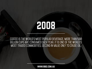 2008 
Coffee is the world’s most popular beverage. More than 500 
billion cups are consumed each year. It is one of the wo...