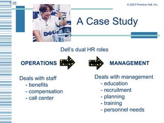 A Case Study Dell’s dual HR roles Deals with staff - benefits - compensation - call center Deals with management - educati...