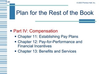 Plan for the Rest of the Book <ul><li>Part IV: Compensation </li></ul><ul><ul><li>Chapter 11: Establishing Pay Plans </li>...