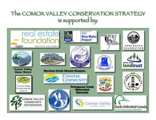 The COMOX VALLEY CONSERVATION STRATEGY
             is supported by:




Comox Valley
               Morrison Creek Stream Keepers
Water Watch




                                 Portuguese Creek
                                    Watershed
                                     Stewards
 