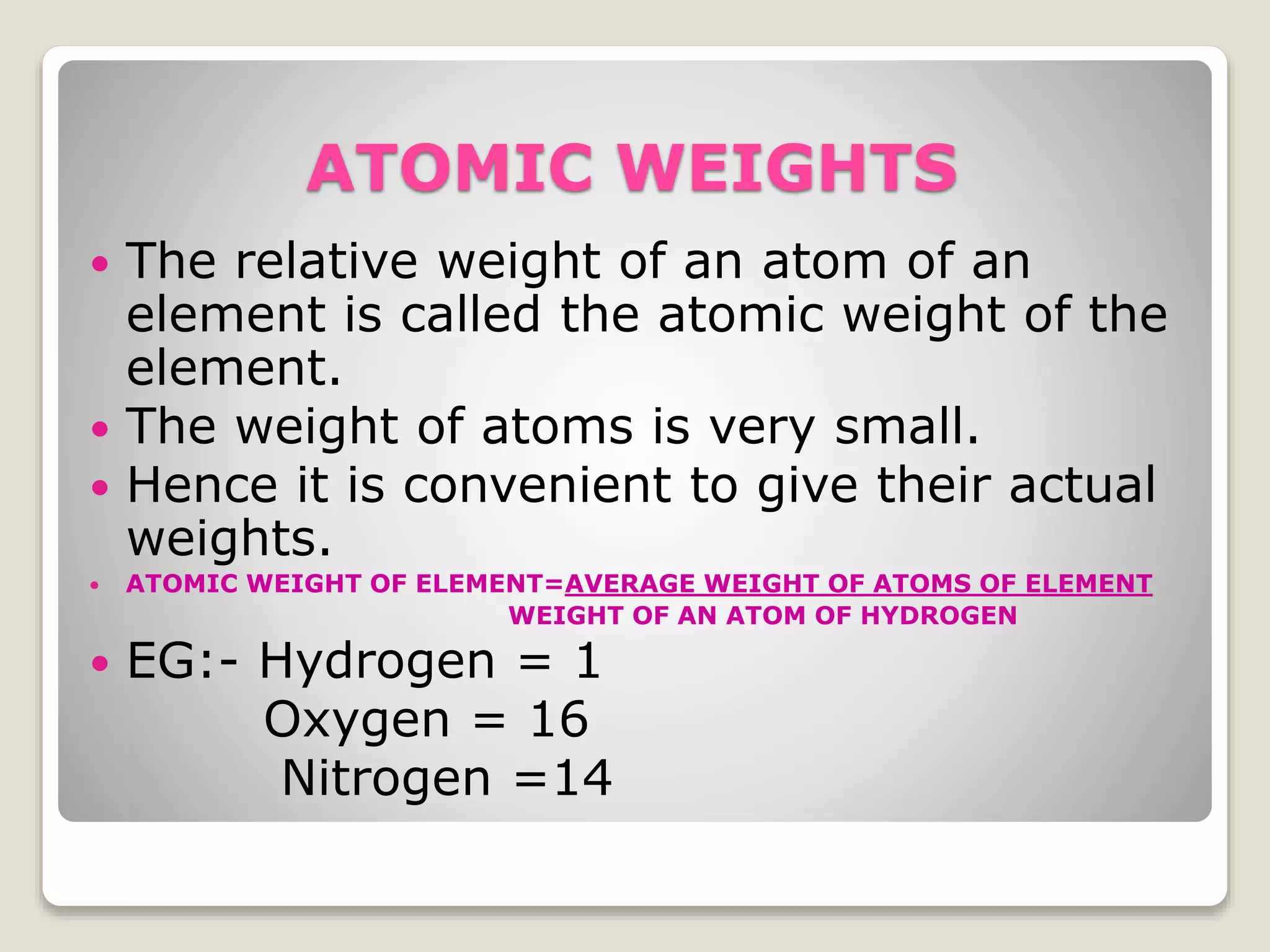 ATOMIC NUMBER
&
ATOMIC MASS NUMBER
&
ATOMIC WEIGHTS
 