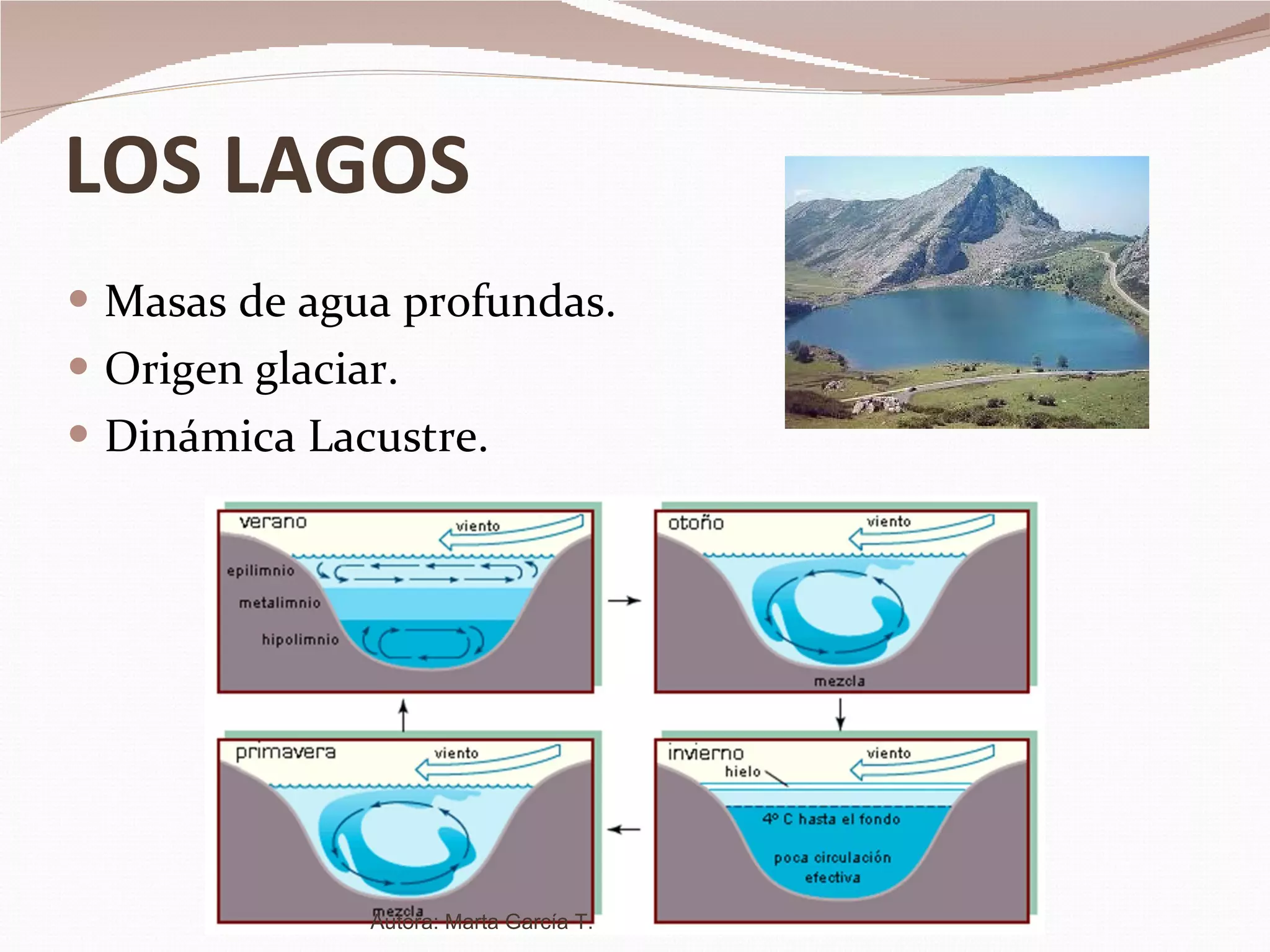 LOS LAGOS Masas de agua profundas. Origen glaciar. Dinámica Lacustre. Autora: Marta García T. 