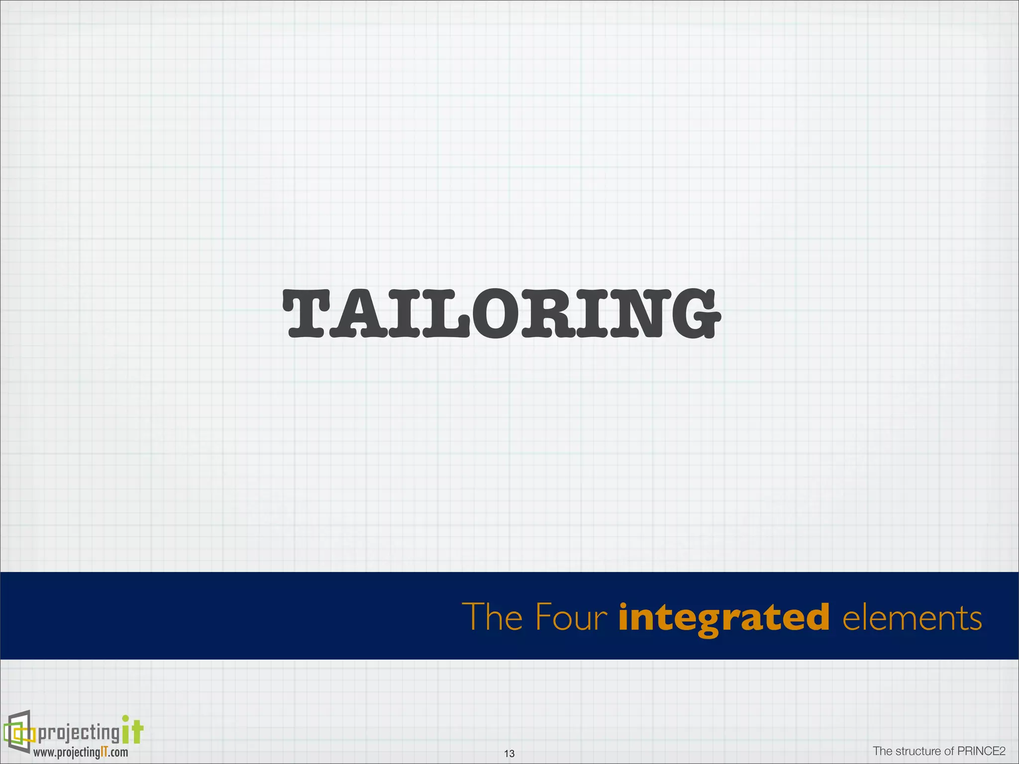 TAILORING

The Four integrated elements

www.projectingIT.com

13

The structure of PRINCE2

 