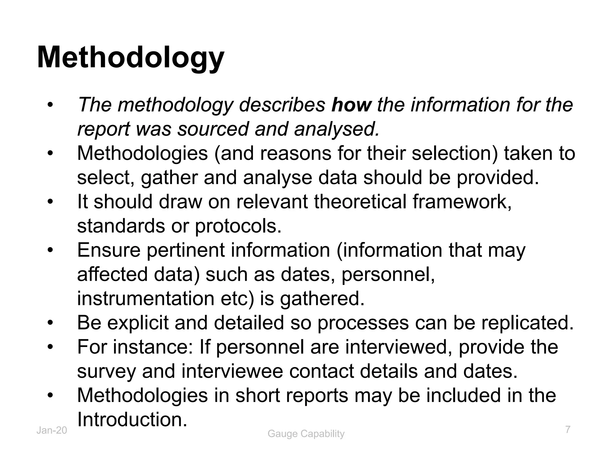 Methodology In Report The structure of reports | PDF