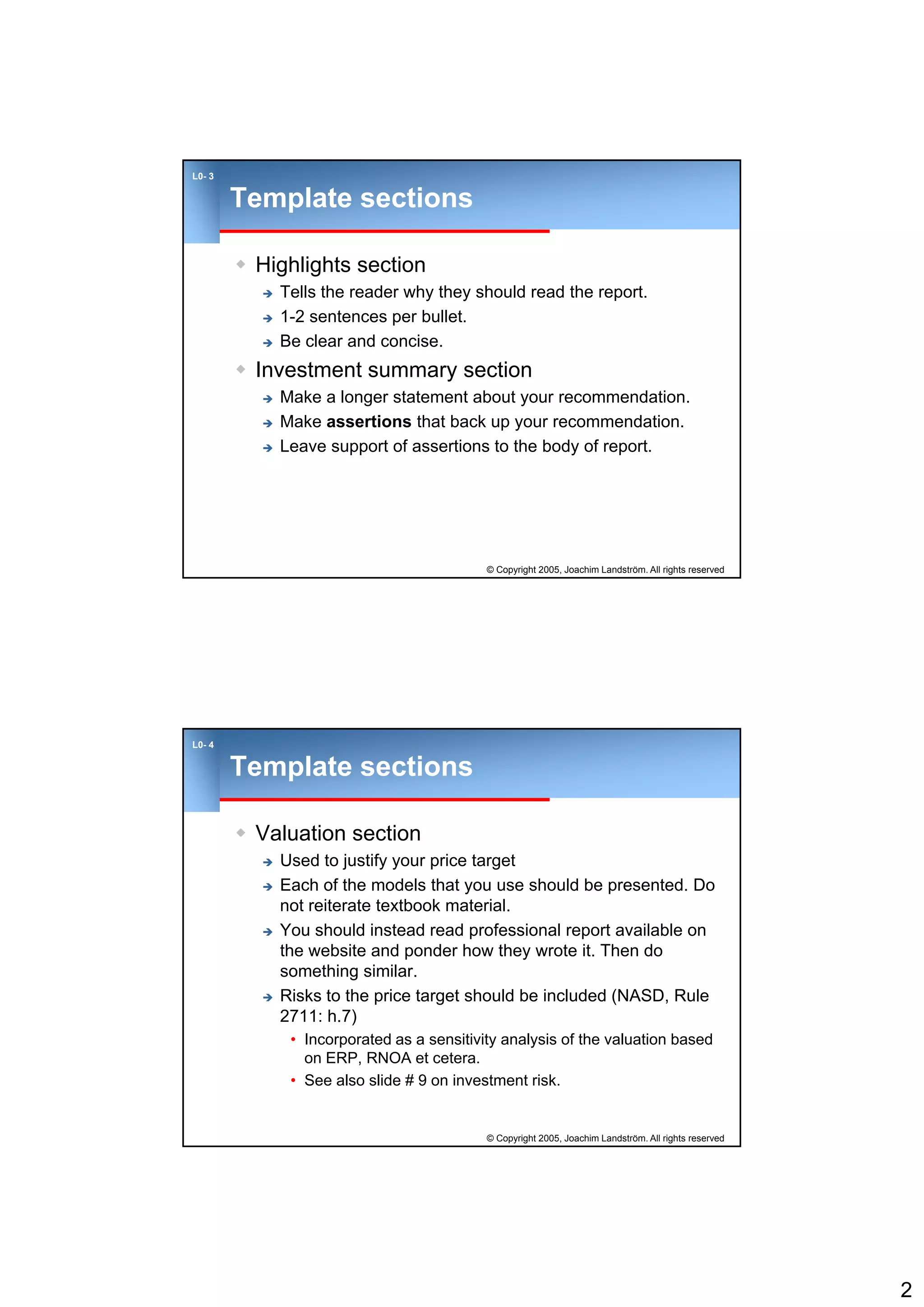 The structure of the equity research report | PDF