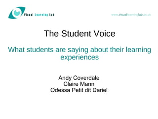 The Student Voice   What students are saying about their learning experiences ,[object Object],[object Object],[object Object],www .visual learning lab. ac.uk 