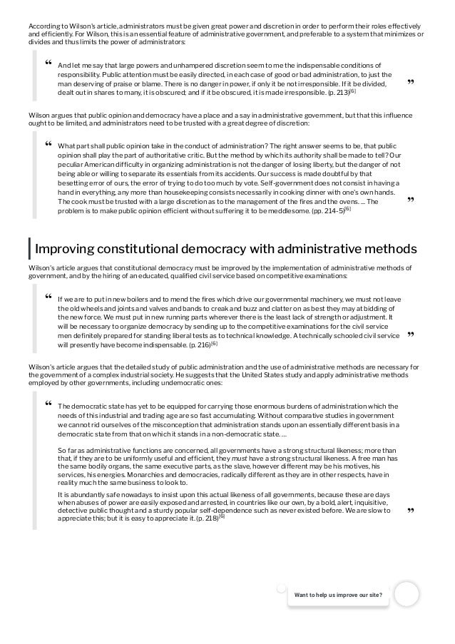 The study of administration by woodrow wilson (1887)