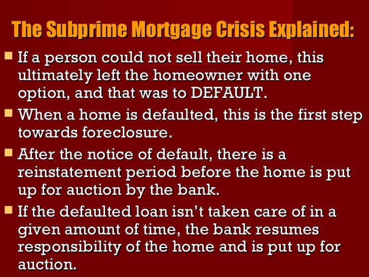 sub prime mortgage crisis what caused The subprime mortgage crisis: underwriting standards, loan modifications and securitization laurence wilse-samsony february 2010 abstract this is a survey of some. sub prime mortgage crisis what caused The subprime mortgage crisis: underwriting standards, loan modifications and securitization laurence wilse-samsony february 2010 abstract this is a survey of some.