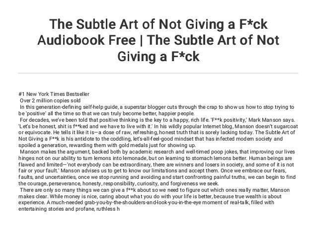 The Subtle Art of Not Giving a F*ck Audiobook Free The