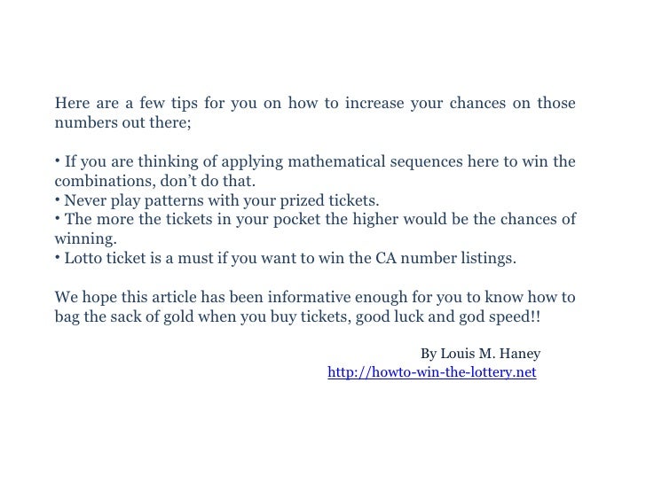 The successful picky ways of ca winning lottery number