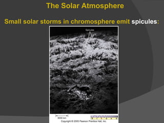 The Solar Atmosphere Small solar storms in chromosphere emit  spicules : 