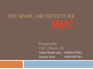 THE SPARC ARCHITECTURE
Presented By:
CSE 1 [Batch - D]
Taha Malampattiwala
 