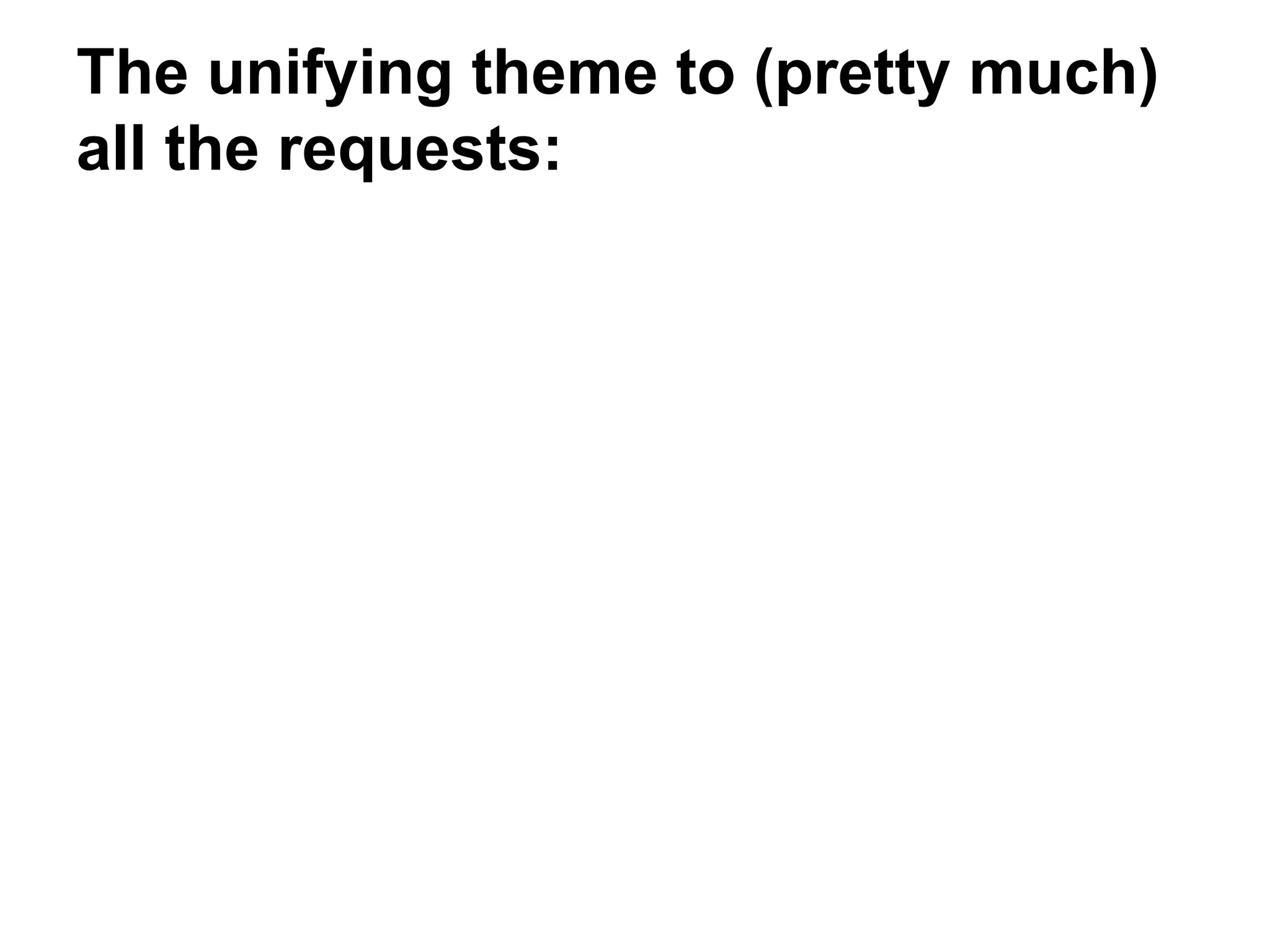 The unifying theme to (pretty much)
all the requests:
 