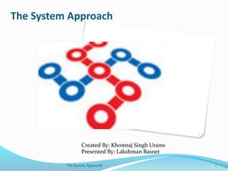 The System Approach
Created By: Khomraj Singh Uranw
Presented By: Lakshman Basnet
1The System Approach
 