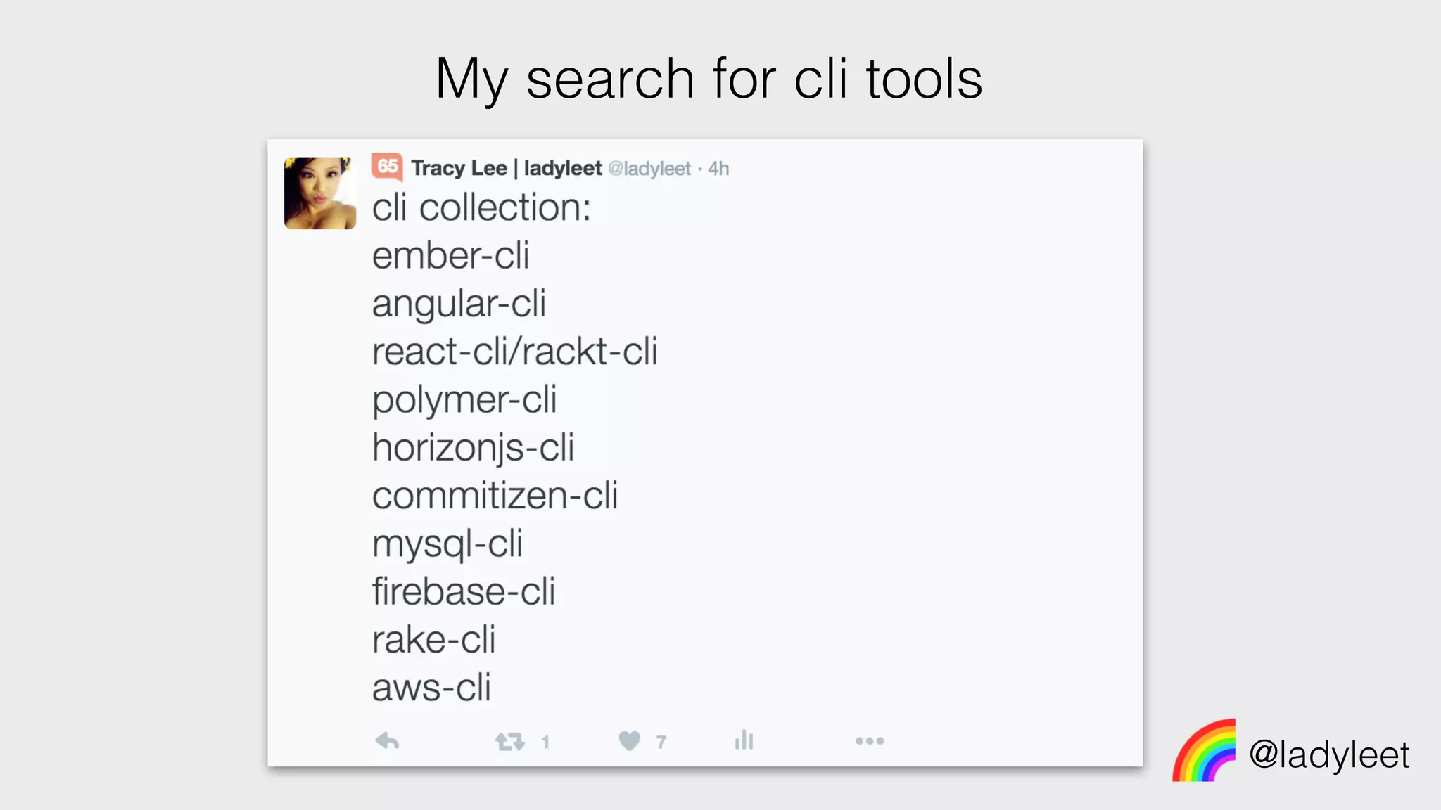 @ladyleet
My search for cli tools
 