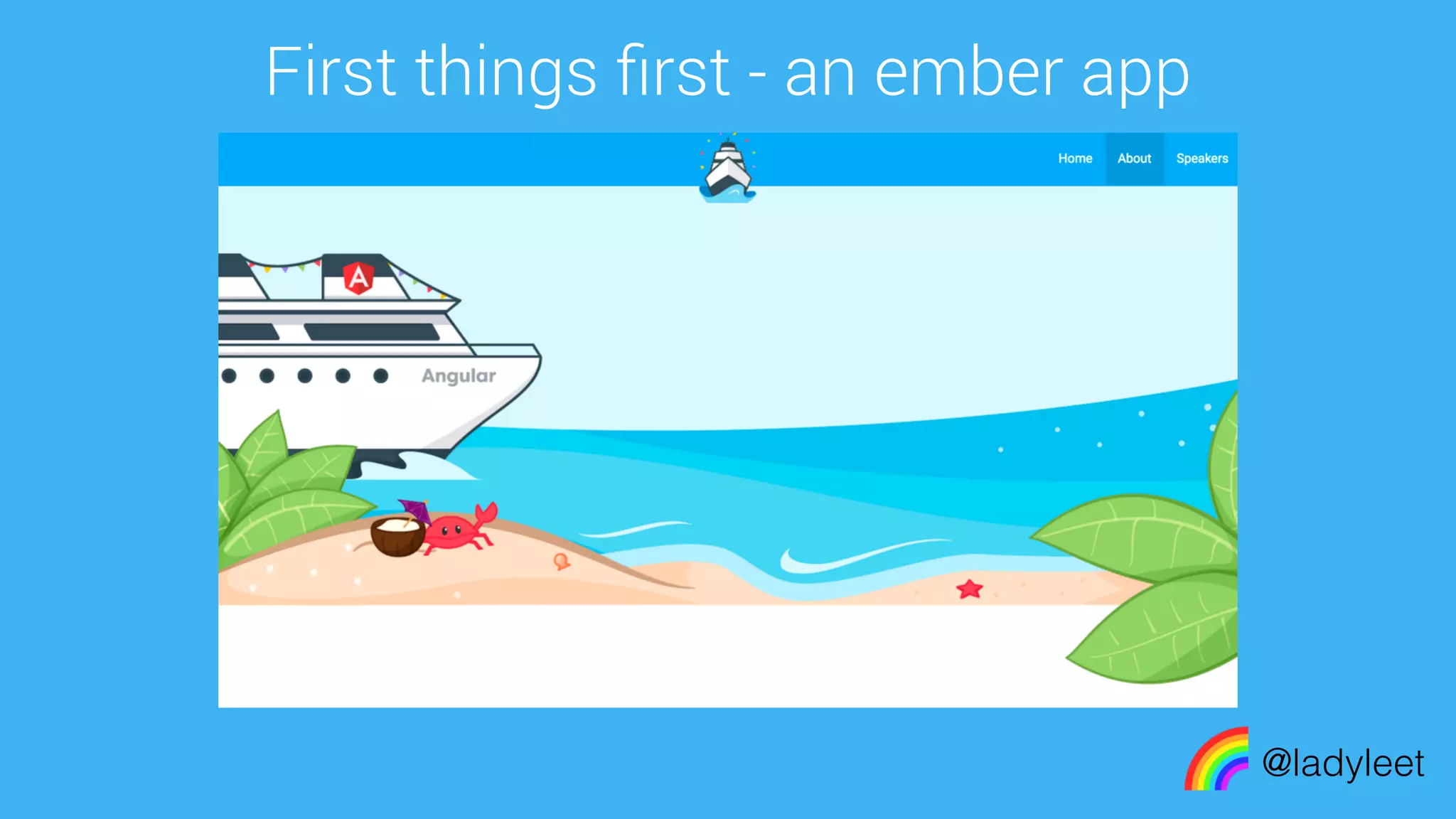 made with keynote
First things ﬁrst - an ember app
@ladyleet
 