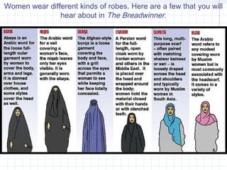 Women wear different kinds of robes. Here are a few that you will
hear about in The Breadwinner.
 