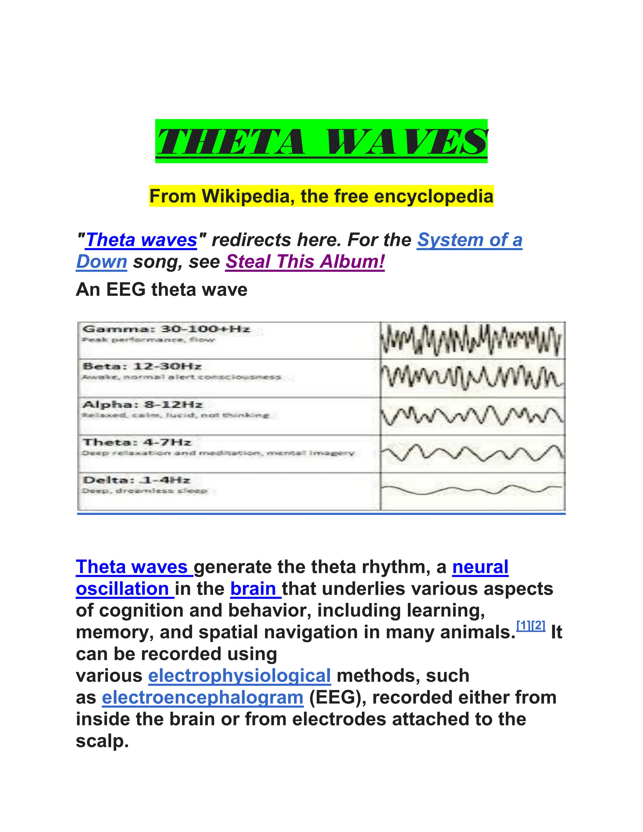 Theta waves: millionaire brain waves aricle | PDF