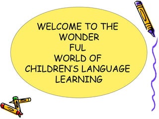 WELCOME TO THE
WONDER
FUL
WORLD OF
CHILDREN’S LANGUAGE
LEARNING
 