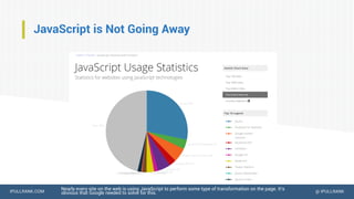 IPULLRANK.COM @ IPULLRANK
JavaScript is Not Going Away
Nearly every site on the web is using JavaScript to perform some type of transformation on the page. It’s
obvious that Google needed to solve for this.
 