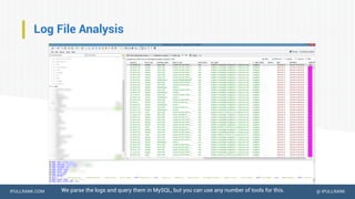 IPULLRANK.COM @ IPULLRANK
Log File Analysis
We parse the logs and query them in MySQL, but you can use any number of tools for this.
 