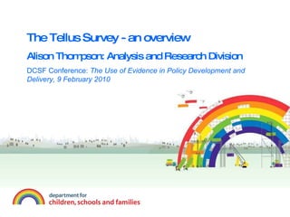 The Tellus Survey - an overview Alison Thompson: Analysis and Research Division DCSF Conference:  The Use of Evidence in Policy Development and Delivery, 9 February 2010 