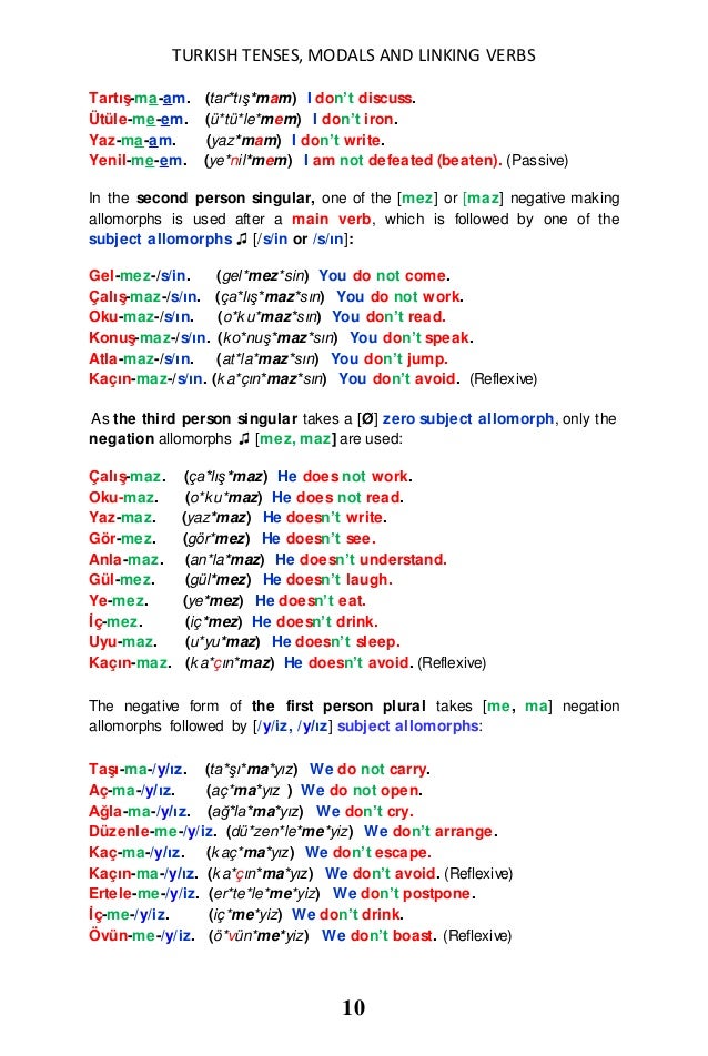 TURKISH TENSES, MODALS and LINKING VERBS in TURKISH and ENGLISH ARE D…