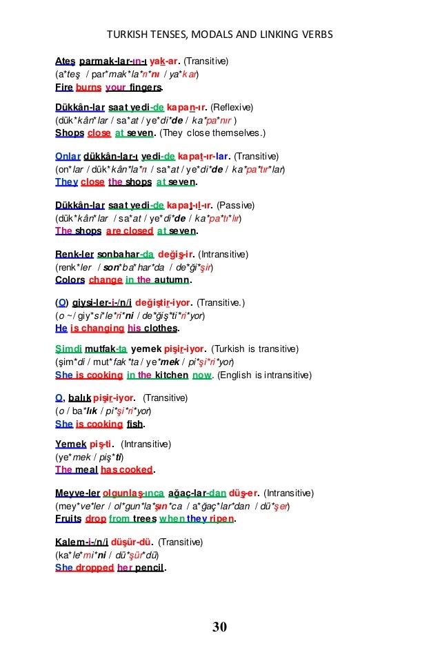 Turkish Tenses Modals And Linking Verbs In Turkish And English Are D