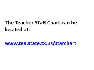 The Teacher STaR Chart can be located at:www.tea.state.tx.us/starchart