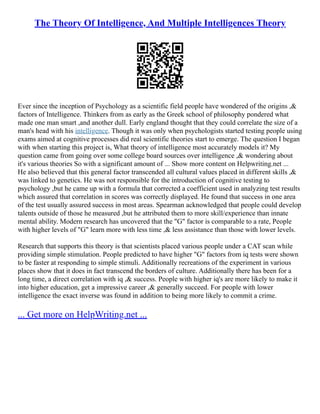The Theory Of Intelligence, And Multiple Intelligences Theory | PDF