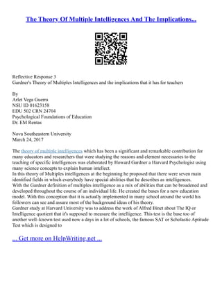 The Theory Of Intelligence, And Multiple Intelligences Theory | PDF
