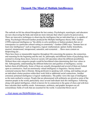 The Theory Of Intelligence, And Multiple Intelligences Theory | PDF