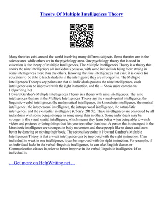 The Theory Of Intelligence, And Multiple Intelligences Theory | PDF