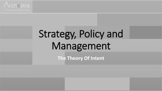 Strategy, Policy and
Management
The Theory Of Intent
 