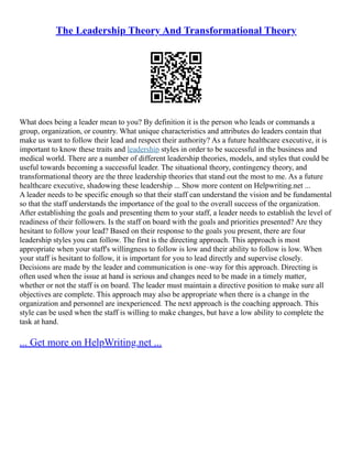 The Theory Of Leadership Theories | PDF