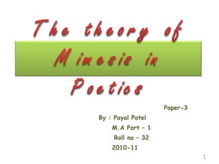 Paper-3 By : Payal Patel M.A Part – 1 Roll no – 32 2010-11 