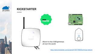KICKSTARTER
About to ship 1500 gateways
all over the world
https://www.kickstarter.com/projects/419277966/the-things-network
 
