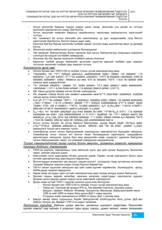 УЛААНБААТАР ХОТЫГ 2020 ОН ХҮРТЭЛ ХӨГЖҮҮЛЭХ ЕРӨНХИЙ ТӨЛӨВЛӨГӨӨНИЙ ТОДОТГОЛ, 
2030 ОН ХҮРТЭЛХ ХӨГЖЛИЙН ЧИГ ХАНДЛАГА 
УЛААНБААТАР ХОТЫГ 2020 ОН ХҮРТЭЛ ХӨГЖҮҮЛЭХ ЕРӨНХИЙ ТӨЛӨВЛӨГӨӨНИЙ ТОДОТГОЛ 
III БОТЬ 
2013 
- Хотын экологийн байдлыг судлан газрын шинж чанар, экологийн үнэ цэнийг нь тогтоож 
Нийслэлийн Зураг Төслийн Хүрээлэн 35 
экологийн хамгаалалтын газрыг бий болгох, 
- Хотын экологийн өнөөгийн байдлын нарийвчлалыг гаргаснаар хамгаалалтын зэрэглэлийг 
тогтоох, 
- Хот төлөвлөлт ба хотын хөгжлийн үйл ажиллагааны үр дүнг өндөрсгөхийн тулд биотоп 
зэрэглэлийг бий болгох, биотоп газрын зураг хийх, 
- Ашиглаж буй бүс бүрээр экологийн талбайн хувийг тогтоож газар ашиглалтад эерэг үр дагавар 
үүсгэх, 
b. Экологийн мэдээ мэдээллийн системийг боловсруулах 
- Төв захиргаа, байгууллагууд болон хүрээлэн буй орчны байгууллагууд хоорондын мэдээлэл 
солилцоо ба нэгдсэн системийг сайжруулах, 
c. Ашиглаж буй бүс бүрээр экологийн талбайн хувийг тогтоох 
- Барилгын талбай дундах байгалийн эргэлтийн үүрэгтэй хөрсний талбайн хувь хэмжээг 
тогтоосон экологийн талбайн хувь хэмжээг тогтоох 
Хэрэгжүүлэх арга зам: 
 Ногоон бүсийн ойн 105513,59 га талбайг Улсын тусгай хамгаалалтанд авах, 
 Îéæóóëàëò, îéã íºõºí ñýðãýýõ çàéëøã¿é øààðäëàãàòàé ñýðãýí óðãàëò ìóó ÿâàãäñàí ìîä 
áýëòãýñýí, ò¿éìýðò øàòñàí, õºíººëò øàâæèä íýðâýãäñýí 11477 ãà òàëáàéä îéæóóëàëò, 4300 ãà 
òàëáàéä áàéãàëèéí ñýðãýí óðãàëòûã äýìæèõ, 610 ãà òàëáàéä ºñâºð ìîäûã õàìãààëàõ àðãà 
хэмжээг авах шаардлагатай. 
 Îéí àñóóäàë ýðõýëñýí íýãæèéã Îéí òóõàé õóóëèéí 14.3 äàõü çààëòûí äàãóó àæèëëóóëæ, 
íèéñëýëèéí íîãîîí á¿ñýä õóóëü áóñààð ìîä áýëòãýõ ÿâäëûã òàñëàí çîãñîîõ, 
 Ойг тарьж ургуулах замаар ногоон бүсийг нэмэгдүүлэх, 
 Ой, хээрийн түймэр болон ойн хөнөөлт шавьжийн хөнөºëººñ óðüä÷èëàí ñýðãèéëýõ, øóóðõàé 
тэмцэх ажлыг зохион байгуулах 
 Ò¿éìýð, õºíººëò øàâæèä ºðòñºí, ìîä áýëòãýñýí òàëáàéä ñýðãýí óðãàëò ìóó áàéãàà ãàçðóóäàä 
¿íäñýí òºðëèéí ìîäîîð çîðèóäûí àðãààð íºõºí ñýðãýýõ øààðäëàãàòàé áºãººä òóõàéí ãàçàð 
íóòãèéí õºðñ, óóð àìüñãàëûí íºõöºë, îé-óðãàìàëæèëòûí á¿ñ, á¿ñë¿¿ðèéí îíöëîãò òîõèðñîí 
àðãà òåõíîëîãèîð îéæóóëàëòûí àæëûã ã¿éöýòãýõ íü ç¿éòýé. 
 Ò¿¿í÷ëýí îéí ñàíãààñ ãýðýýãýýð ýçýìøèæ áàéãàà õàìòëàã íºõºðëºë¿¿ä áîëîí ìîä áýëòãýæ 
àøèãëàäàã àæ àõóéí íýãæ áàéãóóëëàãóóä íü ñîíãîñîí ãàçàðòàà îéã íºõºí ñýðãýýõ àæëûã öàã 
àëäàëã¿é, ¿ð ä¿íòýé, ýð÷èìòýé ÿâóóëàõ õýðýãòýé. Ìºí ñýðãýí óðãàëò ñàéòàé á¿õ òàëáàéä ºñâºð 
ìîäûã õàìãààëàõ àðãà õýìæýýã àâ÷ õýðýãæ¿¿ëýõ øààðäëàãàòàé áàéíà. 
 Хотын ногоон бүсийн ой дотор барилга байгууламж, хашаа бариõ ãàçàð îëãîõã¿é áàéõ, 
çºâøººðºëã¿é áàðèëãà áàéãóóëàìæ, õàøàà áàðüñàí àéë ºðõ, àæ àõóéí íýãæèéã í¿¿ëãýõ, 
хариуцлага тооцох арга хэмжээг тусгах. 
 Улаанбаатар хотын ногоон байгууламжийг нэмэгдүүлэх, хамгаалалтын бүсүүдийг ойжуулах, 
Улаанбаатар хотыг ногоон хот болгох төсөл боловсруулан хэрэгжүүлж, ландшафтын 
архитектурыг хөгжүүлэх, дүүрэг бүрт мод үржүүлгийн газар, цэцэрлэгт хүрээлэн байгуулан 
ногоон байгууламжийн төрөл, гоо үзэмжийг сайжруулах шаардлагатай. 
Тусгай хамгаалалттай газар нутаг болон амьтан, ургамлын аймгийг хамгаалах 
талаарх бодлого, төлөвлөгөө 
 ТХГН-аа хадгалж, хамгаалахын тулд зайлшгүй хууль эрх зүйн орчинг бүрдүүлэх, биологийн 
төрөл, зүйлийг хадгалж үлдэх; 
 Нийслэлийн нутаг дэвсгэрийн 40-өөс доошгүй хувийг Төрийн тусгай хамгаалалт болон орон 
нутгийн хамгаалалтанд авах бодлого баримтлах; 
 Монголчуудын уламжлалт зан заншил, шашин шүтлэгт тулгуурлан газар нутгийнхаа экологийн 
тэнцвэрт байдлыг хадгалж үлдэх талаар бодлого баримтлах; 
 ТХГН-т аялал жуулчлал хөгжүүлэх эрх зүйн тухай хуулийг нарийвчлан боловсруулж, иргэд, 
ААНБ-уудад чандлан мөрдүүлэх; 
 Зарим газар нутгуудыг орон нутгийн хамгаалалтанд авах талаар ажлууд зохион байгуулах; 
 Засгийн газрын мөрийн хөтөлбөр, мянганы хөгжлийн зорилтуудыг хэрэгжүүлэх үүднээс 
Богдхан уулын дархан цаазат газрын нутаг дэвсгэрийг нэмэгдүүлэх; 
 Доорх газар нутгийг ТХНГ-т оруулах саналыг хуульчлан батлуулах; 
- Ногоон бүсийн ойн 105513,59 га талбайг Улсын тусгай хамгаалалтанд авах, 
- Тайны ам, Түргэний ам орчмын 970 га, Төв аймгийн Сэргэлэн, Зуунмод сумын 
Ширдэгт, Шаварт, Ихбулаг, Өгөөмөр, Зүүндэлгэр, Манзушир, Баруундэлгэрийн амны 
1285 га нийт 2555 га газрыг Богд уулын ДЦГ-т нэмж оруулах 
- Голуудын эхийн хамгаалалтын 24859 га газрыг ДЦГ-т шинээр авах 
 Баруун өмнөд Шинэ суурьшлын бүсийг байгуулахтай холбогдуулан Богд уулын ДЦГ-аас 
Зайсан, Богины ам, Яөрмагт 1787.0 га газрыг чөлөөлөх. 
Экологийн коридор: Байгаль дээрх амьтан, ургамлын шилжилт хөдөлгөөн “биологийн 
цагийн хэмнэл”-ээр жилийн 4 улирлын турш идэш тэжээл, үржил хөгжил, нөхөн төлжихийн 
 