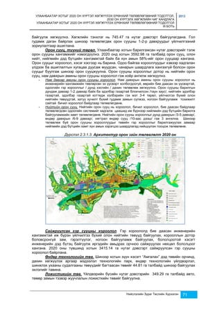 УЛААНБААТАР ХОТЫГ 2020 ОН ХҮРТЭЛ ХӨГЖҮҮЛЭХ ЕРӨНХИЙ ТӨЛӨВЛӨГӨӨНИЙ ТОДОТГОЛ, 
2030 ОН ХҮРТЭЛХ ХӨГЖЛИЙН ЧИГ ХАНДЛАГА 
УЛААНБААТАР ХОТЫГ 2020 ОН ХҮРТЭЛ ХӨГЖҮҮЛЭХ ЕРӨНХИЙ ТӨЛӨВЛӨГӨӨНИЙ ТОДОТГОЛ 
III БОТЬ 
2013 
байгуулж хөгжүүлнэ. Хөгжлийн тэнхлэг нь 745.47 га нутаг дэвсгэрт байгуулагдана. Гол 
гудамж даган байрлах шинээр төлөвлөгдөх орон сууцны 1-2-р давхруудыг үйлчилгээний 
зориулалтаар ашиглана. 
Орон сууц, түүний төрөл. Улаанбаатар хотын барилгажсан нутаг дэвсгэрийг тэлж 
орон сууцны хангамжийг нэмэгдүүлнэ. 2020 онд хотын 3592.98 га талбайд орон сууц, олон 
нийт, нийгмийн дэд бүтцийн хангамжтай байх ба хүн амын 58%-ийг орон сууцаар хангана. 
Орон сууцыг хороолол, хэсэг хэсгээр нь барина. Одоо байгаа хорооллуудыг хэвээр хадгалан 
үлдээх ба ашиглалтын хугацаа дуусаж муудсан, чанарын шаардлага хангахгүй болсон орон 
сууцыг буулгаж шинээр орон сууцжуулна. Орон сууцны хорооллыг дотор нь нийтийн орон 
сууц, нам давхрын амины орон сууцны хороолол гэж хоёр ангилж хөгжүүлнэ. 
- Нам давхар амины орон сууцны хороолол. Нам давхрын амины орон сууцны хороолол нь 
инженерийн хангамжийн төвлөрсөн эх үүсвэрт холбогдоогүй, өөрийн бие даасан эх үүсвэртэй, 
одоогийн гэр хорооллыг / дунд хэсгийн / дахин төлөвлөж хөгжүүлнэ. Орон сууцны барилгын 
дундаж давхар 1-2 давхар байх ба эдэлбэр газартай блокчилсон /таун хаус/, нийтийн эдэлбэр 
газартай, эдэлбэр газартай коттедж хэлбэрийн гэх мэт 3-4 төрөл, үйлчилгээ бүхий олон 
нийтийн төвүүдтэй, хатуу хучилт бүхий гудамж замын сүлжээ, ногоон байгууламж тохижилт 
сайтай бичил хороолол байдлаар төлөвлөгдөнө. 
- Нийтийн орон сууц. Нийтийн орон сууц нь хороолол, бичил хороолол, бие даасан байдлаар 
төлөвлөгдсөн одоогийн системийг хадгалж цаашид иж бүрнээр нийгмийн дэд бүтцийн барилга 
байгууламжийн хамт төлөвлөгдөнө. Нийтийн орон сууны хорооллыг дунд давхрын /3-5 давхар/, 
өндөр давхрын /6-9 давхар/, нягтрал өндөр сууц /10-аас дээш/ гэж 3 ангилна. Шинээр 
төлөвлөж буй орон сууцны хорооллуудыг төвийн гэр хорооллыг барилгажуулах замаар 
нийгмийн дэд бүтцийн хамт хүн амын хэрэгцээ шаардлагад нийцүүлэн тооцож төлөвлөнө. 
Дүрслэл 2.3.1.3. Архитектур орон зайн төлөвлөлт 2020 он 
Сайжруулсан гэр сууцны хороолол. Гэр хороололд бие даасан инженерийн 
хангамжтай иж бүрэн үйлчилгээ бүхий олон нийтийн төвүүд байгуулах, хорооллын дотор 
боловсронгүй зам, гэрэлтүүлэг, ногоон байгууламж байгуулах, бололцоотой хэсэгт 
инженерийн дэд бүтэц байгуулж иргэдийн амьдрах орчноо сайжруулах нөхцөл бололцоог 
хангана. 2020 оны түвшинд хотын 3415.14 га нутаг дэвсгэрт сайжруулсан гэр сууцны 
хороолол байрлана. 
Өндөр технологийн төв. Шинээр хотын зүүн хэсэгт “Амгалан” дэд төвийн орчинд, 
дахин хөгжүүлэх аргаар мэдээлэл технологийн парк, өндөр технологийн үйлдвэрлэл, 
шинжлэх ухааны судалгааны төвүүдийг багтаасан төвийг 44.81 га талбайд шинээр байгуулах 
эхлэлийг тавина. 
Ложистикийн төв. Үйлдвэрийн бүсийн нутаг дэвсгэрийн 349.29 га талбайд авто, 
төмөр замын тээвэр жуучлалын ложисткийн төвийг байгуулна. 
Нийслэлийн Зураг Төслийн Хүрээлэн 71 
 