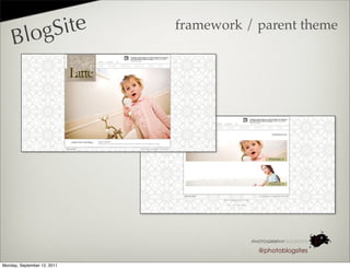 ogSite                framework / parent theme
    Bl




                                         @photoblogsites

Monday, September 12, 2011
 