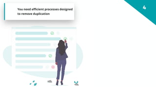 You need efficient processes designed
to remove duplication
 