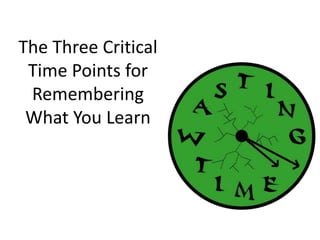 The Three Critical
Time Points for
Remembering
What You Learn
 