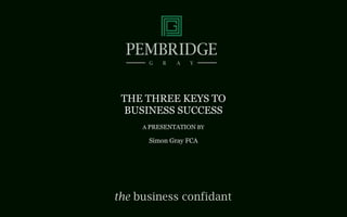 THE THREE KEYS TO
BUSINESS SUCCESS
 
A PRESENTATION BY 
Simon Gray FCA
 