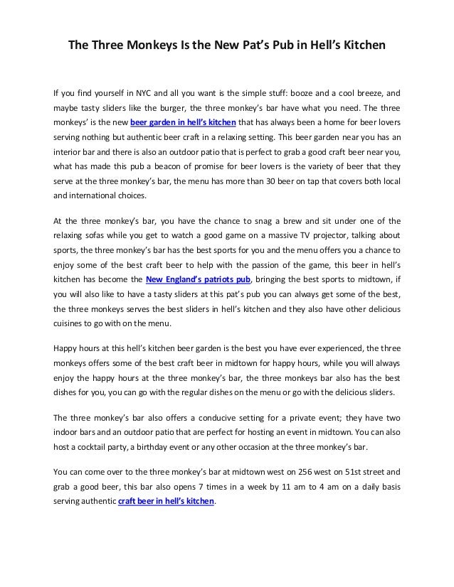 The Three Monkeys Is The New Pats Pub In Hells Kitchen