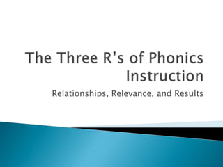 The Three R’s of Phonics Instruction Relationships, Relevance, and Results 