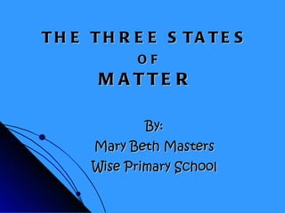 THE THREE STATES   OF MATTER   By: Mary Beth Masters Wise Primary School 