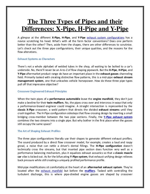 The three types of pipes and their differences x pipe, hpipe and y