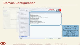 www.RedPillAnalytics.com info@RedPillAnalytics.com @RedPillA © 2014 RED PILL Analytics
Domain Configuration
29
In the end, we
have a WLS
Domain complete
with Admin
Server and
Managed Server
 