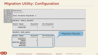 www.RedPillAnalytics.com info@RedPillAnalytics.com @RedPillA © 2014 RED PILL Analytics
Migration Utility: Configuration
46
Migration Results
 