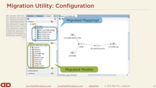 www.RedPillAnalytics.com info@RedPillAnalytics.com @RedPillA © 2014 RED PILL Analytics
Migrated Mappings
Migrated Models
Migration Utility: Configuration
47
 
